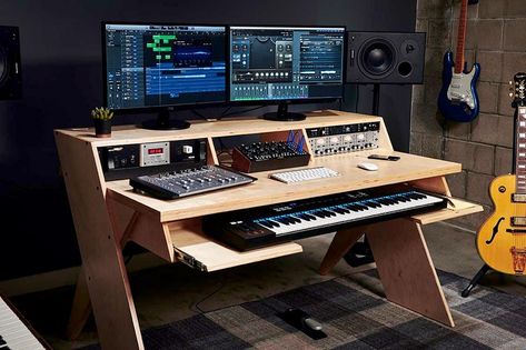 Music Home Studio, Music Production Desk, Modern Music Room, Music Studio Desk, Recording Studio Desk, Home Studio Desk, Music Desk, Home Recording Studio Setup, Recording Studio Setup