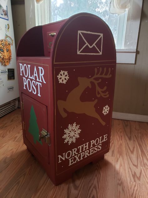 North Pole Mailbox Diy, Santa’s Post Office, Christmas Toy Drive Box Ideas, North Pole Mailbox Ideas, Santas Mail Box Diy, Letters To Santa Mailbox Diy, Christmas Toy Drive, Christmas Cubicle, Outdoor Santa