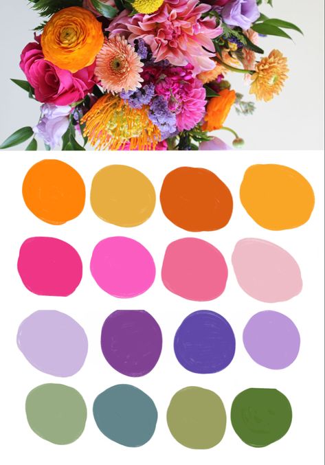 Flower Color Pallet Ideas, Festival Wedding Colour Scheme, Bright Summer Palette Colors, Bright Colour Palette Wedding, Bright Color Wedding Theme Bridesmaid Dresses, Garden Party Colour Palette, Vivid Wedding Color Schemes, Wedding Summer Palette, Bright Whimsical Wedding