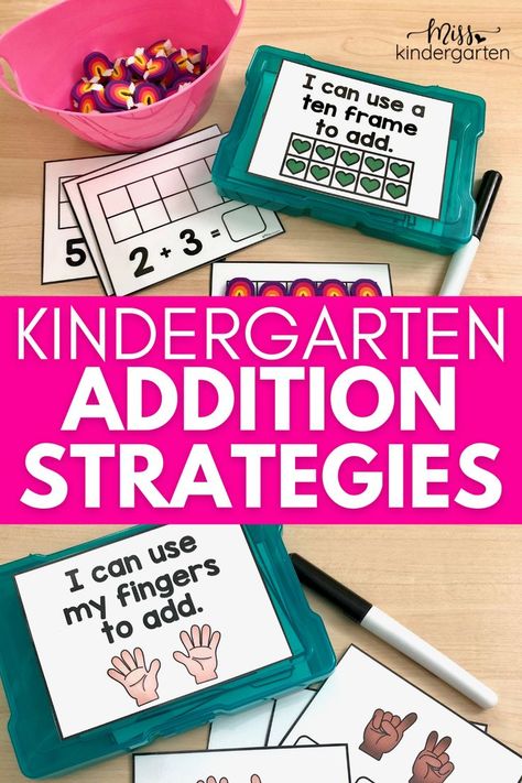 Task card boxes with addition strategies on each cover. Kindergarten Small Groups, Addition Math Centers, Kindergarten Addition, Teaching Addition, Addition Strategies, Special Education Math, Addition Kindergarten, Miss Kindergarten, Addition Practice