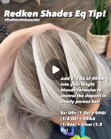 Donna Judson Redken Educator on Instagram: "#Repost @adriennedara ••••••• A little bit of 09AA can go a long way! #redkenambassador #hairlovesshadeseq Did you know that 09AA is not double ash… but rather, Auburn/Accent? AA is incredible for filling and when formulating we must always consider our canvas. So … porous hair got you freaking? Don’t! Add a tiny bit of 09AA into your formula to control the deposit of the cooler tones in your formula. Remember, GI is awesome for maintaining brightness in a tone, but it deposits as a COOL gold. A little AA will save the day! Comment below and tell ME your go to blonding formula and WHY you love @redken shades eq! And don’t forget to #hairlovesshadeseq in your redken posts so I can see your amazing formulas! ⬇️⬇️⬇️⬇️⬇️ Like the way I tea Money Peice, Porous Hair, Redken Shades, Redken Shades Eq, Bright Blonde, Save The Day, Instagram Repost, Cool Tones, Balayage Hair