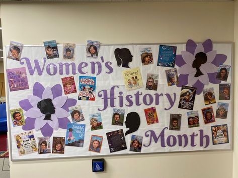 Here is the Women’s History Month Board I made at the library. Women’s History Month Door Decoration, Womens History Month Bulletin Board Ra, Women’s History Month Bulletin Board, Classroom Welcome Boards, Women History Month Bulletin Board, Ra Programs, Women History, Womens History, Bullentin Boards