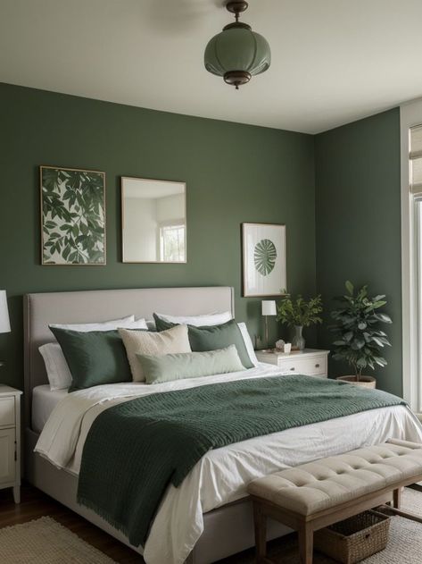 Bathroom Backsplash Ideas, Dark Green Rooms, Sage Bedroom, Green Bedroom Walls, Green Bedroom Decor, Vintage Bedroom Decor, Decor For Bathroom, Sage Green Bedroom, Green Bedroom