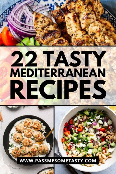 The Mediterranean is famed for its delicious cuisine and beautiful landscapes. Even if you can’t spring for airfare to your favorite Mediterranean destination right now, you can enjoy these tasty recipes at home. Whether you want something fancy for a dinner party, a family-style feast, or a new recipe to explore, this collection of recipes has got you covered. Baked Feta Recipe, Greek Chicken Souvlaki, Mediterranean Appetizers, Veggie Kabobs, Pasta Salad With Tortellini, Tortellini Pasta, Paleo Main Dishes, Middle Eastern Dishes, Herb Salad