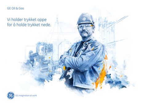 GE Oil & Gas by Peter Jaworowski, via Behance Watercolor Poster Design, Corporate Graphic Design, Corporate Ads, 달력 디자인, Workers Day, Watercolor Poster, Oil Gas, Gas Industry, Grafic Design