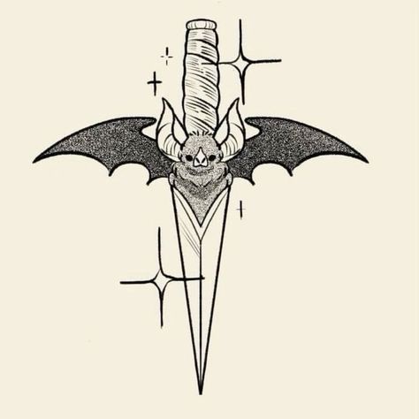 Bat Dagger Tattoo, Inspo Tattoo, Inktober 2023, Optical Illusion Tattoo, Knife Tattoo, Bed Art, Bat Tattoo, Spooky Tattoos, Gothic Tattoo