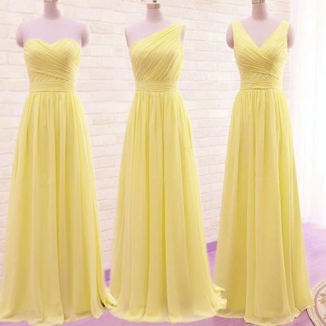 Bridesmaid Dresses Mixed, Yellow Bridesmaid Dress Long, Pastel Yellow Bridesmaid Dresses, Bridesmaid Dresses Yellow, Pale Yellow Bridesmaid Dresses, Lemonade Wedding, Fuchsia Bridesmaid Dresses, Bride Maids, Mexico Weddings