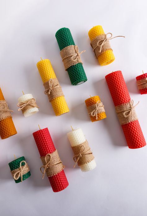 Spend your evening basking in the soft, lasting glow of these elegant beeswax pillars. Bee Elegance exudes a naturally sweet scent that infuses your surroundings with an inviting fragrance. The Bee Elegance collection comes in a host of graceful designs and mesmerizing colors. They're made from 100% pure beeswax sheets, and carry beeswax-coated cotton wicks for a cleaner burn. #candlys #handcrafted #scentedcandle #candles #candlemaking #beeswax #candlelover #homedecorideas Bees Wax Candles, Bee Wax Candles, Bee Wax, Braga Portugal, Beeswax Candle, Cute Candles, Homemade Candles, Wax Candles, Sweet Scents