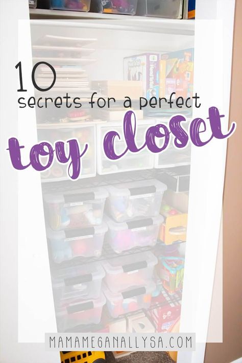 In Closet Toy Storage, Hallway Closet Toy Storage, Organized Toy Closet, Toy Cupboard Storage Ideas, Small Toy Closet Organization, Linen Closet Toy Storage, Organize Toys In Closet, Toy Closet Storage Ideas, Toy Rotation Storage Closet