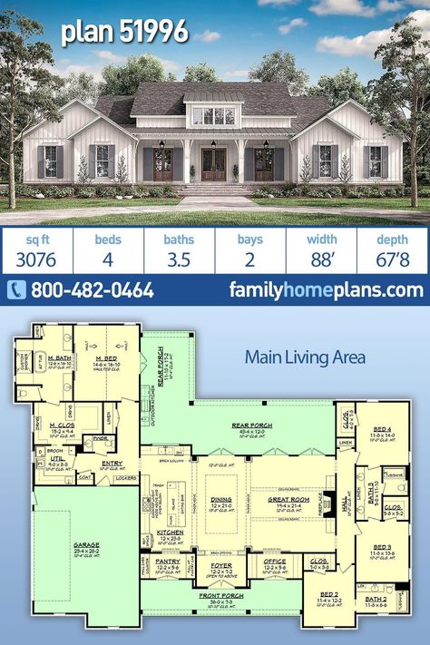 American Style House, Architecture Restaurant, Southern Style House Plans, Craftsman Farmhouse, Country Craftsman, Farmhouse Style House Plans, Traditional House Plan, Classic Kitchen, Farmhouse House