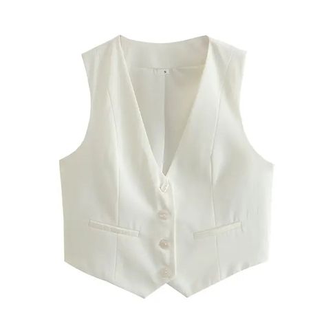 This cropped blazer vest features a stylish v-neck design and sleeveless construction, perfect for layering or adding a touch of sophistication to any outfit. Made for women, this versatile vest offers a flattering fit and endless styling options. Elevate your wardrobe with this must-have piece. Designed by 4COLORDRESS Style Parisienne, Short Vest, Cropped Vest, Cotton Vest, Activewear Sets, Cropped Blazer, Vest White, Vestido Casual, Solid Clothes