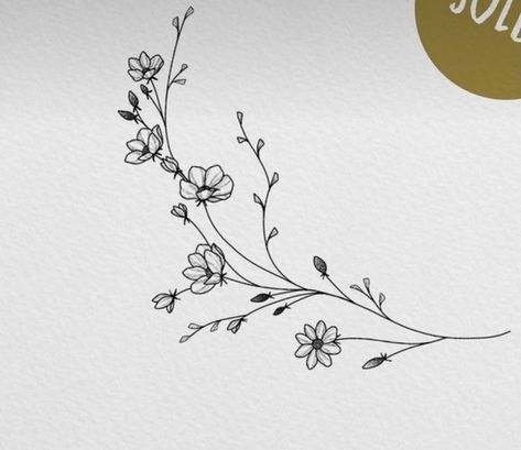 Floral Tattoo Design Dainty, Rib Vine Tattoos For Women, Dainty Floral Vine Tattoo, Floral Tattoo Design Ribs, Fine Line Flower Vine Tattoo, Simple Flower Vine Tattoo, Minimal Vine Tattoo, Vine Ribcage Tattoo, Vine Of Flowers Tattoo