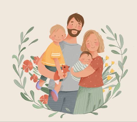 Family Drawing Illustration, Illustrated Family Portrait, Family Portrait Drawing, Illustration Family, Nursery Illustration, Custom Portrait Illustration, Fine Art Portraiture, Family Drawing, Baby Illustration