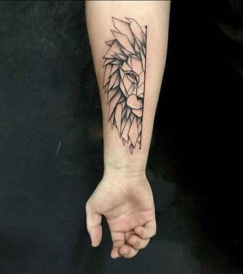 24 Small Lion Tattoo Designs and Ideas | PetPress Simple Lion Tattoo, Lion Arm Tattoo, Small Lion Tattoo, Geometric Lion Tattoo, Lion Tattoos, Mens Lion Tattoo, Geometric Lion, Lion Head Tattoos, Leo Tattoos