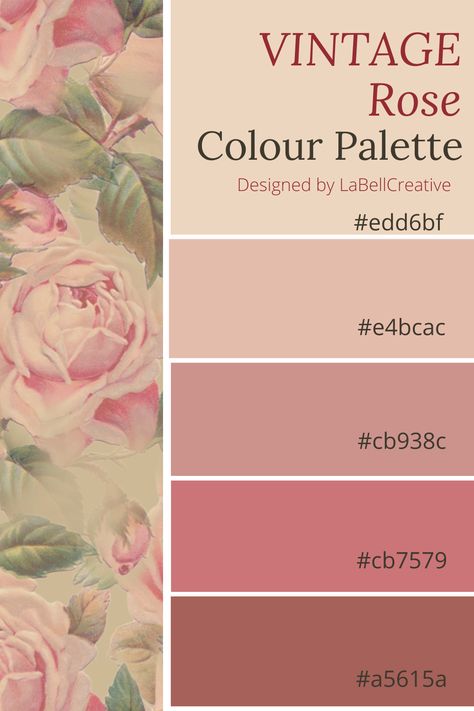 Pink Colour Palette Pastel, Vintage Flower Color Palette, Princess Core Color Palette, Shabby Chic Palette, Pink Palettes Princess Aesthetic, Rose And Sage Color Palette, Vintage Pink Colour Palette, Retro Color Scheme Vintage, Vintage Hex Codes