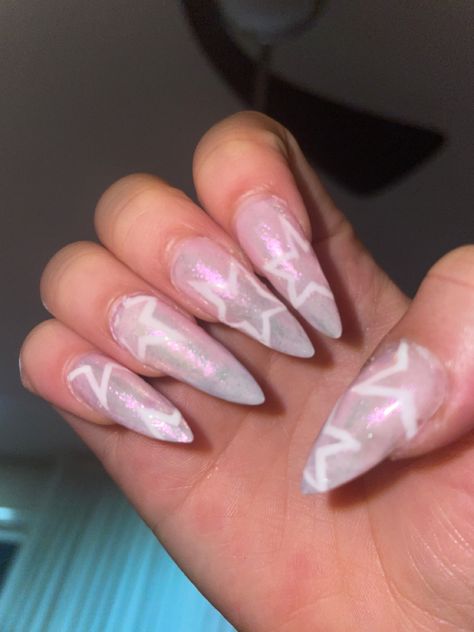 Star Nails Pink, Glitter Star Nails, Pics Of Nails, Indie Nails, Nail Art Stiletto, Nails Star, Nails Korean, Glitter Stilettos, Kpop Nails