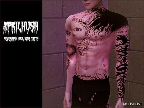 Download Nevermind Full Body Tatts Aprilhush for Sims 4 at ModsHost NOW! 7 options For men only Recoloring not allowed #male #mods #sims4cc #tattoo #sims #videogames #gaming Sims 4 Male Sims Download, Sims 4 Tattoos, Full Back Tattoos, Sims 4 Body Mods, 4 Tattoo, Tumblr Sims 4, Full Body Tattoo, Sims 1, Sims 4 Cc Finds