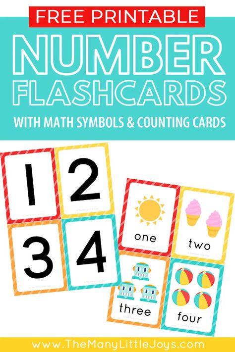 Free Printable Number Flashcards (+ counting cards) - The Many Little Joys Numbers Flashcards, Math Flash Cards, Flashcards For Toddlers, Math Symbols, Free Printable Numbers, Number Flashcards, Free Printable Flash Cards, Flashcards For Kids, Counting Cards