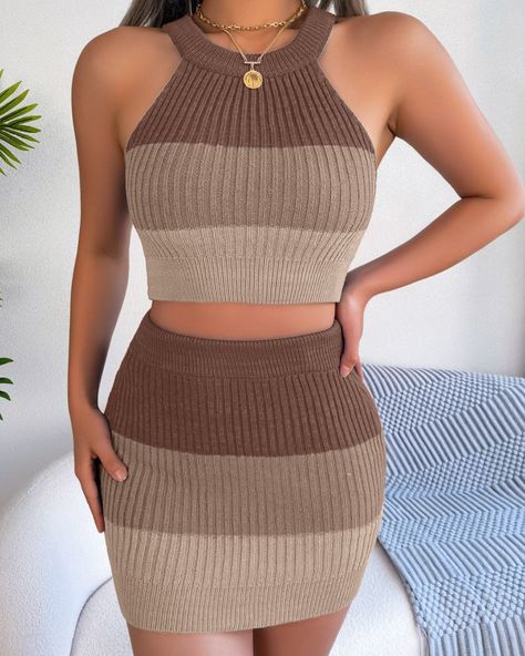 Get ready to turn heads in our color block sleeveless crop knit top and skirt set! 🌈✨ Perfect for adding a pop of color to your look. Available now! #EtherealBoutique https://3th3r3al.com/products/color-block-sleeveless-crop-knit-top-and-skirt-set Skirt Crop, Colorful Crop Tops, Rock Outfit, Hip Skirt, Legging Sport, Crop Top Skirt, Bodycon Skirt, Sleeves Clothing, Sleeveless Crop Top