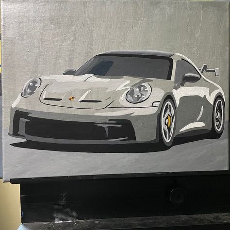 Porshe Drawing Art, Porsche Painting Canvas, Car Painting Canvas Easy, Easy Car Painting, Car Painting Easy, Bmw Painting, Car Painting Canvas, Porsche Painting, Car Canvas Painting