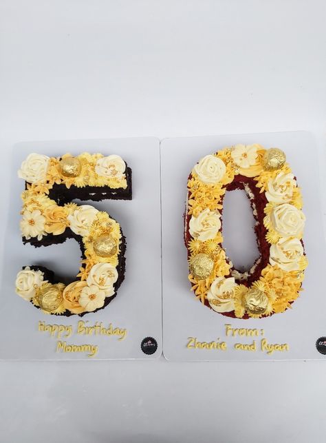 50 Number Cake Gold, Number Cake 50 50th Anniversary, 50th Number Birthday Cake, Yellow Number Cake, 50 Number Cake, Number 4 Cake, Number Birthday Cakes, Gold Birthday Cake, 50th Cake