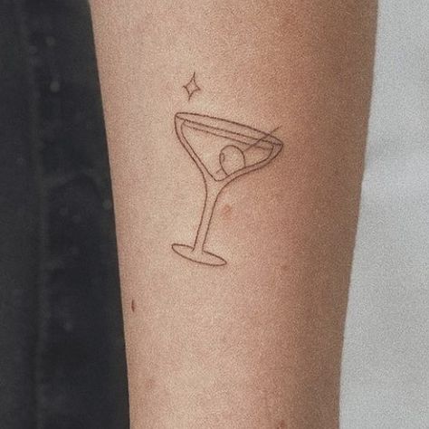 Martini Glass With Olive Tattoo, Martini Tattoo Traditional, Tiny Martini Tattoo, Cosmopolitan Drink Tattoo, Small Martini Glass Tattoo, Coupe Glass Tattoo, Martini Olive Tattoo, Espresso Martini Tattoo, Cocktail Glass Tattoo