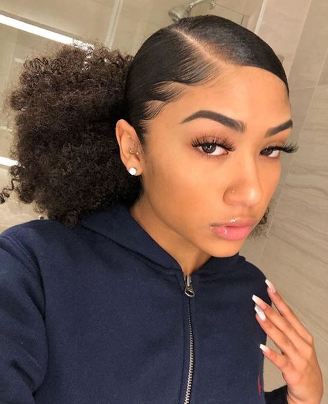 Side Part Hairstyles, Edges Hair, Girls Natural Hairstyles, A Ponytail, Slicked Back Hair, Natural Hair Styles Easy, Slick Hairstyles, Baddie Hairstyles, Black Girls Hairstyles