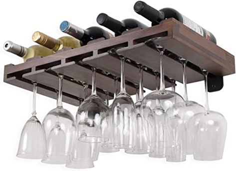 Amazon.com: Rustic State Palomino Wall Mounted Wine Rack or Liquor Bottle Storage Holders | Stemware Racks Walnut Stained: Kitchen & Dining Affordable Farmhouse Decor, Wine Glass Storage, Stemware Rack, Wall Mounted Wine Rack, Expensive Wine, Wine Shelves, Wine Bottle Rack, Wine Glass Rack, Wine Rack Wall