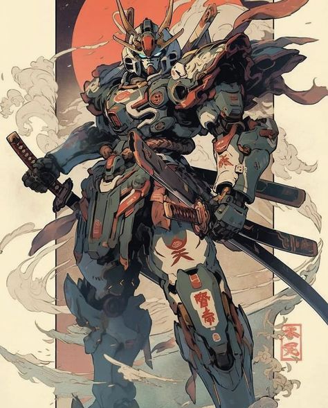 Samurai Gundam Gundam Tattoo Design, Mecha Wallpaper, Samurai Gundam, Gundam Vidar, Gundam Mecha, Japanese Art Styles, Gundam Wallpapers, Mecha Anime, Custom Gundam