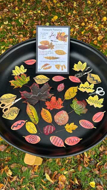 Leaf Eyfs Activities, Pre Schoolers Autumn Activities, Bonfire Night Role Play Area, This Is Me Eyfs Activities, Eyfs Bonfire Night, Eyfs Patterns Activities, Autumn Fine Motor Activities, Bonfire Night Eyfs Activities, Firework Activities Eyfs