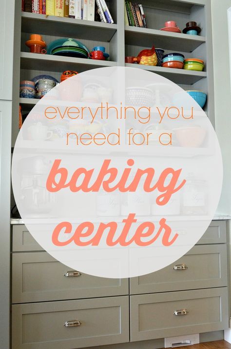 Baking center?  You don't even know how much you need one until you have one.  This post contains all the information you need on how to set up a baking center, full of creative storage ideas and a list of everything you need.  Bonus?  Links to products that will help you share your abundance with others without needing your dishes returned! Just in time for fall and holiday cooking! via lifeingrace Kitchen Baking Center, Life In Grace, Baking Organization, Baking Cupboard, Baking Center, Baking Storage, Baking Station, Bakers Kitchen, Dining Room Hutch