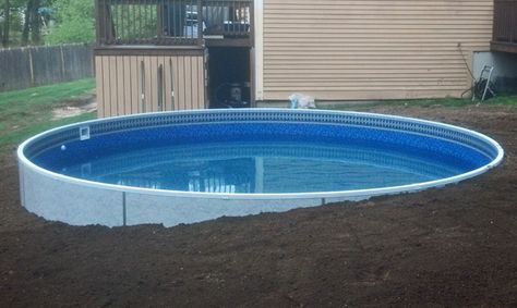 Radiant Pool 21 foot round installed into grade Radiant Pool, Radiant Pools, Oberirdischer Pool, Round Above Ground Pool, Backyard Dreams, Pool Fun, Above Ground Pool Landscaping, Above Ground Pool Decks, Building A Fence