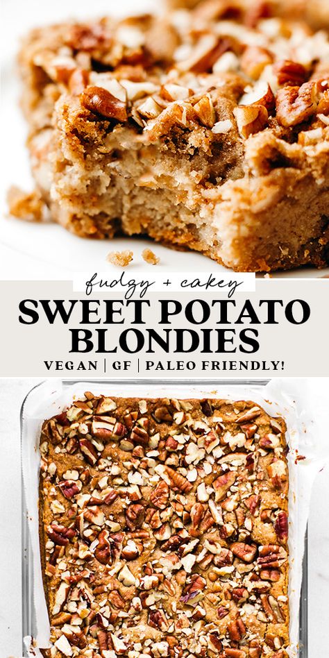 Sweet Potato Blondies, Healthy Sweet Potato, Plant Based Desserts, Vegan Thanksgiving Recipes, Vanilla Flavor, Vegan Sweet Potato, Gluten Free Dairy Free Recipes, Vegan Thanksgiving, Vegan Dessert Recipes