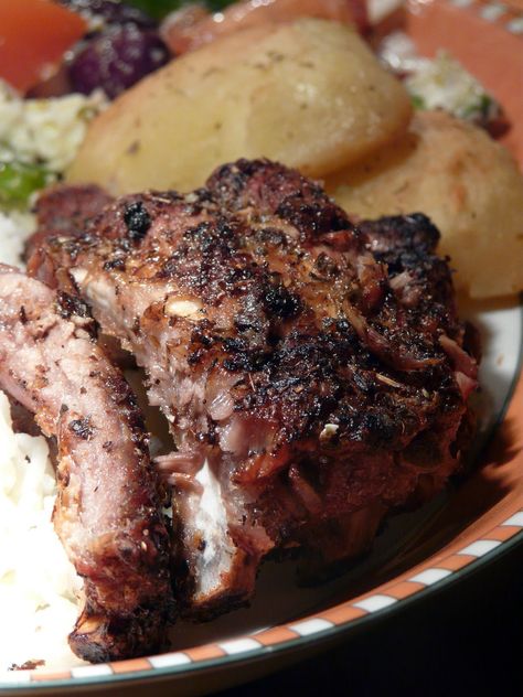 Thibeault's Table: Greek Night baby back ribs Greek Ribs Recipe, Gyro Meat Recipe, Greek Night, Greek Moussaka, Greek Rice, Food Film, Meat Recipe, Greek Cooking, Back Ribs