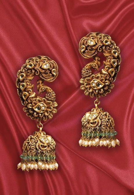 Gold Ear Cuff Jhumka, Full Ear Earrings Indian Gold, Full Earrings Ear Cuffs Gold Indian, Big Earrings Gold, Gold Jewellery India, Fashion Jewelry Necklaces Gold, Gold Earrings Indian, Gold Jhumka Earrings, Gold Bridal Necklace