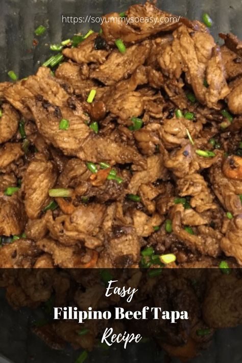 Filipino Beef Tapa Braised Spare Ribs Recipe, Filipino Fried Rice Recipe, Beef Tapa Recipe Filipino, Filipino Beef Recipes, Filipino Meal, Beef Tapa, Steak Breakfast, Dessert Pasta, Garlic Chips