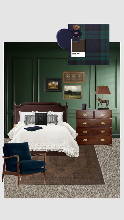 Ralph Lauren bedroom 🧸 Ralph Lauren Living Room, Ralph Lauren Interior Design, Ralph Lauren Interiors, Ralph Lauren Bedroom, Traditional Bedroom Design, Cabin Bedroom, Baby Boy Room Nursery, Bedroom Decor Cozy, Apartment Aesthetic