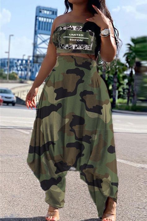 97d0145823aeb8ed80617be62e08bdccdesc45762242ri Camouflage Fashion, Mode Kimono, Afrikaanse Mode, Two Piece Pants Set, Camouflage Print, Camo Print, Printed Pants, Hippie Style, Green Fashion