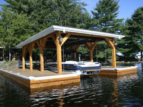 House With Boat Dock, Florida House Exterior, Dock Design Architecture Water, Lake House Dock, Building A Dock Lakes, Boat Lifts And Docks, Boathouse Design, Boat Dock Bumpers, Building A Floating Deck