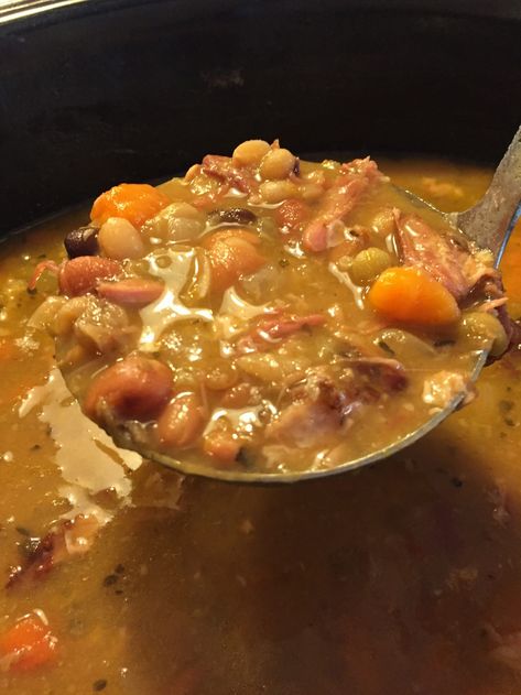 Ham and 12 Bean Soup 12 Bean Soup Recipes, 12 Bean Soup, Bean Soup Slow Cooker, Ham Bone Recipes, Soup Slow Cooker, Slow Cooker Ham, Breakfast Soup, Fall Soup Recipes, Ham And Bean Soup