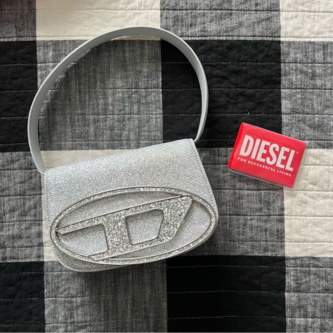 Brand: Diesel Original Price: $650 Condition: Like New. I’ve Only Worn It Three Times. Comes With The Dust Bag And Extra Strap As Well As The Card Telfer Bag, Diesel Handbags, Diesel 1dr, Sparkly Bag, Diesel Bag, Silver Bag, Glitter Bag, Best Designer Bags, Silver Bags