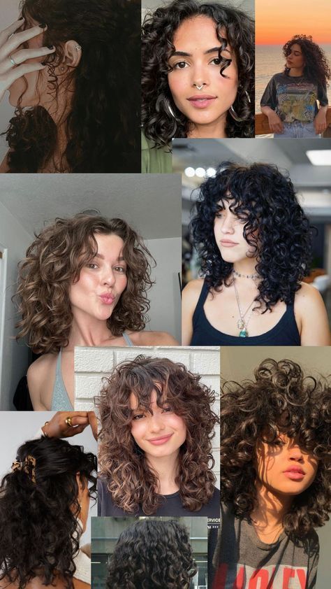 Butterfly Haircut Short Curly Hair, 3b Curly Haircuts Shoulder Length, Framing Bangs Curly Hair, 90s Hair Curly, Wolf Cut Curly Hair 3a 3b, Curly Butterfly Cut, Curtain Bangs Medium Hair Curly, Short Layers Curly Hair, Curly Hair Layered Haircut