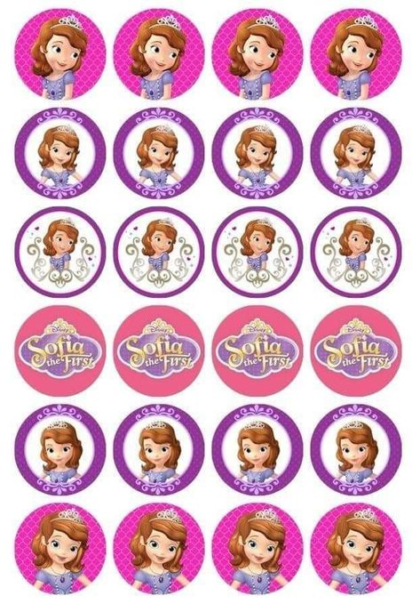 Princess Sofia Cupcakes, Princess Sofia Birthday Party Ideas, Sofia The First Birthday Cake, Sofia The First Cake, Education Tattoos, Princess Sofia Birthday, Princess Sofia Party, Cupcake Toppers Free, Sofia The First Birthday Party