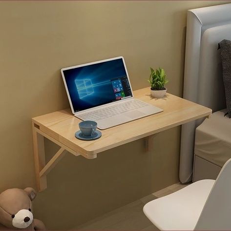 Wall Mounted Computer Desk, Wall Computer, Luxury Kitchen Island, Wall Mounted Folding Table, Dinning Table Set, Wall Mounted Table, How To Varnish Wood, Wooden Brackets, Table Folding