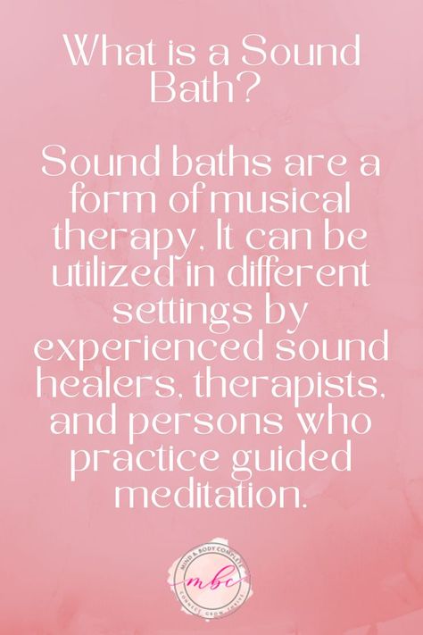 Image is an explanation from Shannon Jamail, Yoga Teacher Trainer about Sound Baths. Sound baths are a form of musical therapy. It can be utilized in different settings by experienced sound healers, therapists and persons who practice guided meditation. Bath Benefits, Sound Frequencies, Yoga Wellness, Wellness Yoga, Sound Meditation, Sound Bath, Healing Therapy, Meditation Quotes, Online Yoga