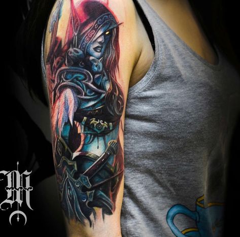 Sylvanas Windrunner tattoo Sylvanas Windrunner Tattoo, Sylvanas Tattoo, Ww Tattoo, World Of Warcraft Tattoo, Horde Tattoo, Warcraft Tattoo, Lady Sylvanas, Galaxy Tattoo Sleeve, Sylvanas Windrunner