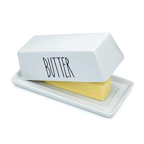 Heartland Home Porcelain Covered Butter Dish with Lid for Countertop (Without Handle). 7.6" x 3.8" Butter Holder Container for One Stick of Butter. Textured Tray Butter Keeper for Non Slip Storage Butter Holder, Butter Storage, Butter Keeper, Butter Crock, Ceramic Butter Dish, Side Wall, Counter Top, Kitchen Tools And Gadgets, Stick Of Butter