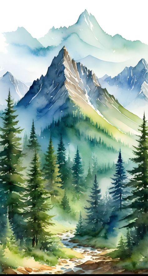 Watercolor Forest Tattoo, Landscape Painting Watercolor, Watercolor Paintings Of Animals, Tree Watercolor Painting, Watercolor Art Landscape, Watercolor Paintings Nature, Watercolor Forest, Watercolor Paintings For Beginners, Landscape Watercolor