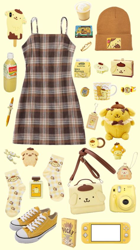 #pompompurin #sanrio #sanriocore #kawaii #kawaiicore #cute #cuteoutfit #yellow #brown Sanriocore Outfits, Sanrio Outfits, Closet Cosplay, Yellow Outfit, Basic Fits, Character Outfits, Dream Clothes, Your Aesthetic, Aesthetic Clothes