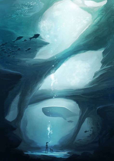 Underwater Drawing, Underwater Ruins, Underwater Landscape, Photography Underwater, Ocean Drawing, Underwater Caves, Ocean Underwater, Underwater Painting, Underwater City